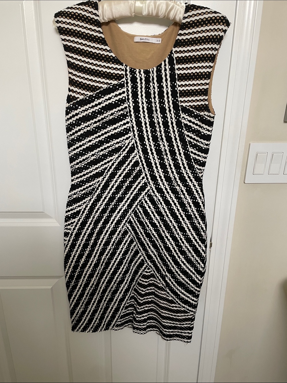 Designer dress, Bailey 44, Black and White Striped Textured